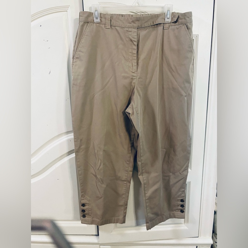 Lands' End Ladies Tan Stretch Chino Pants with Ankle Button Detail